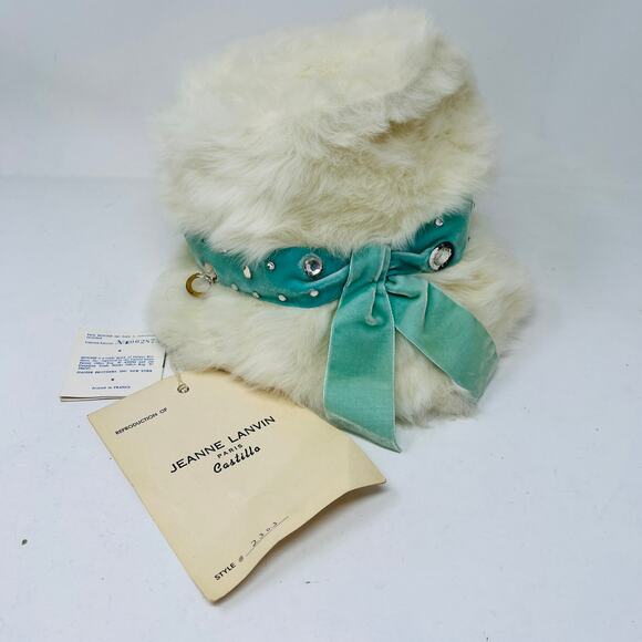 NWT Vintage 50\'s Jeanne Lanvin Paris by Castillo Fur Hat Mousse HB France RARE main image 6